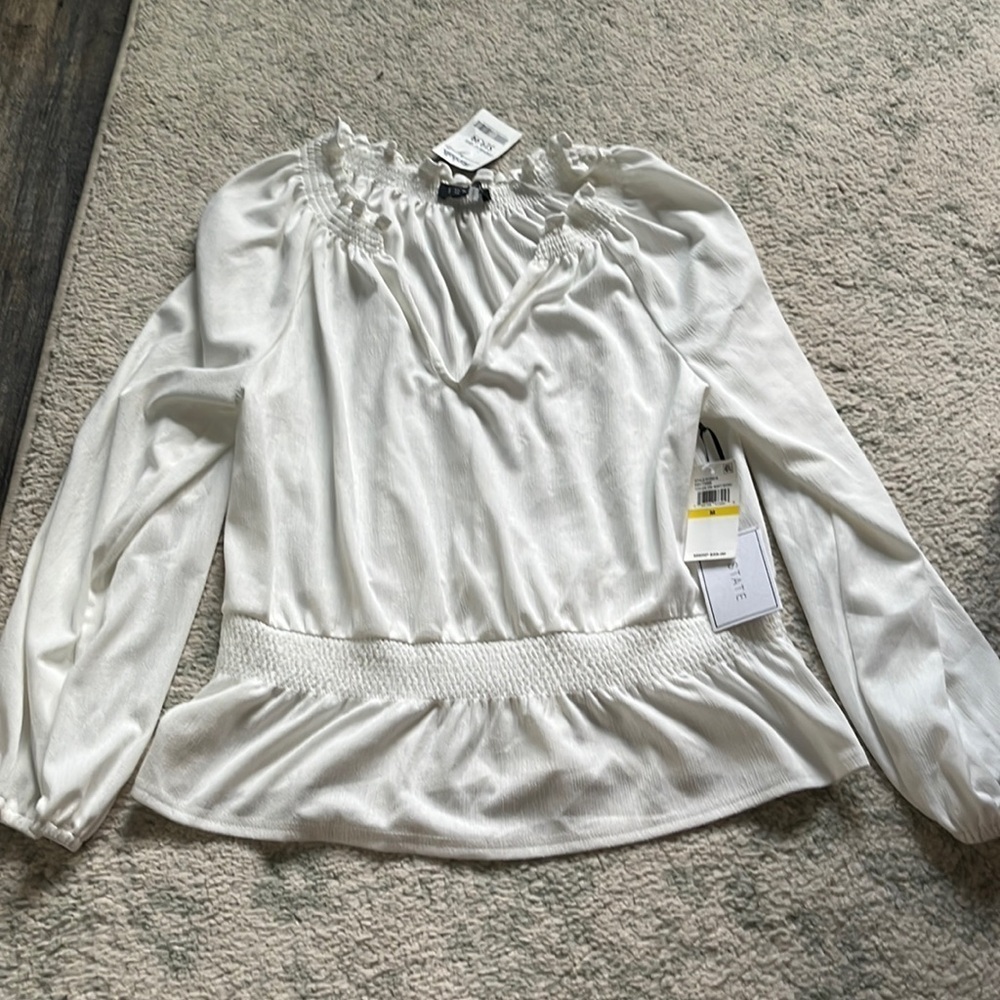 1 State. White long sleeve shirt V-neck size medium. NWT.